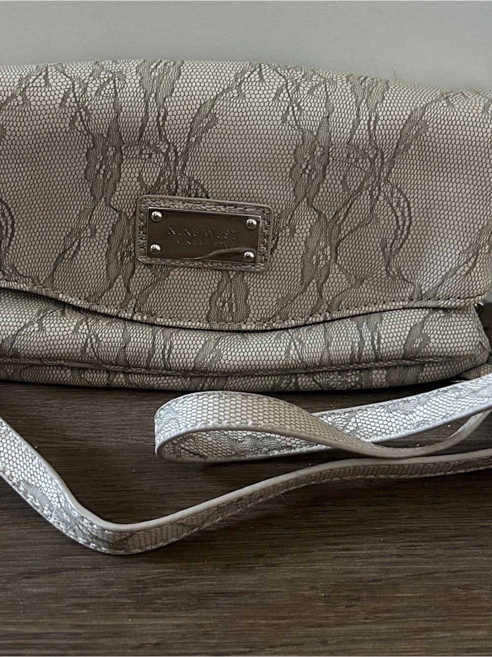 Nine West Silver Lace-Effect Clutch with Strap